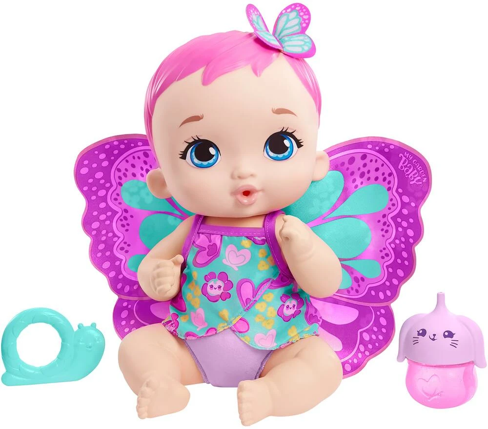 MATTEL MY GARDEN BABY - POUPON BÉBÉ PAPILLON ROSE BOIT ET FAIT PIPI – Image 2