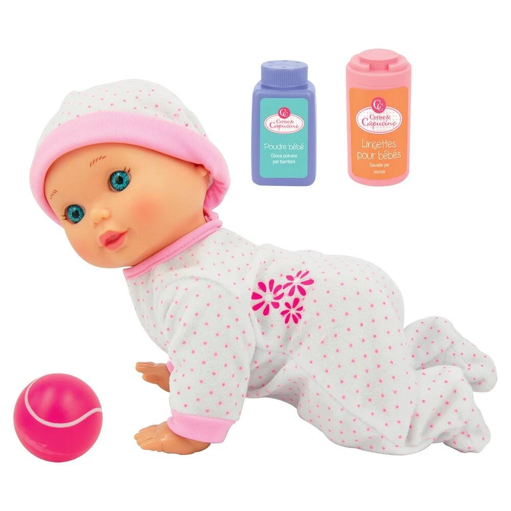 CERISE & CAPUCINE POUPON BEBE MARCHE A 4 PATTES